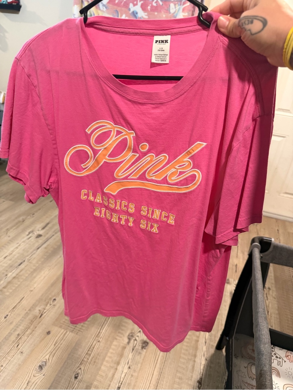 PINK Victoria's Secret Hot Pink Graphic Tee with Yellow Script